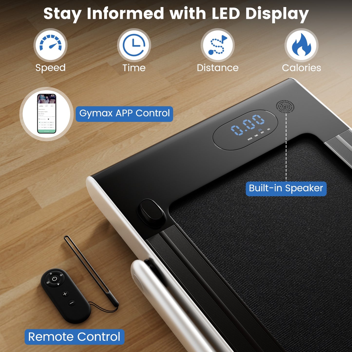 3-in-1 3HP Folding Treadmill with Smart Apps Remote Control and Speakers, Silver Treadmills at Gallery Canada