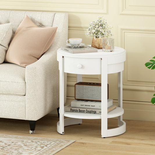 2-Tier Round End Table Mid Century Modern Nightstand, White End & Side Tables White at Gallery Canada
