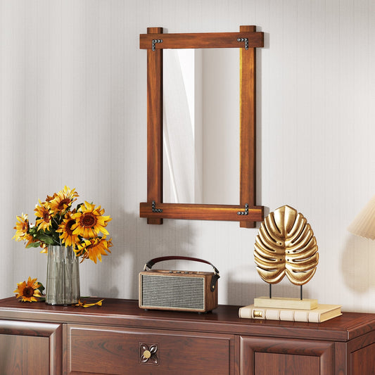 Wood Framed Mirror, Acacia Frame, Vintage Rivet Design, Brown-S, Brown