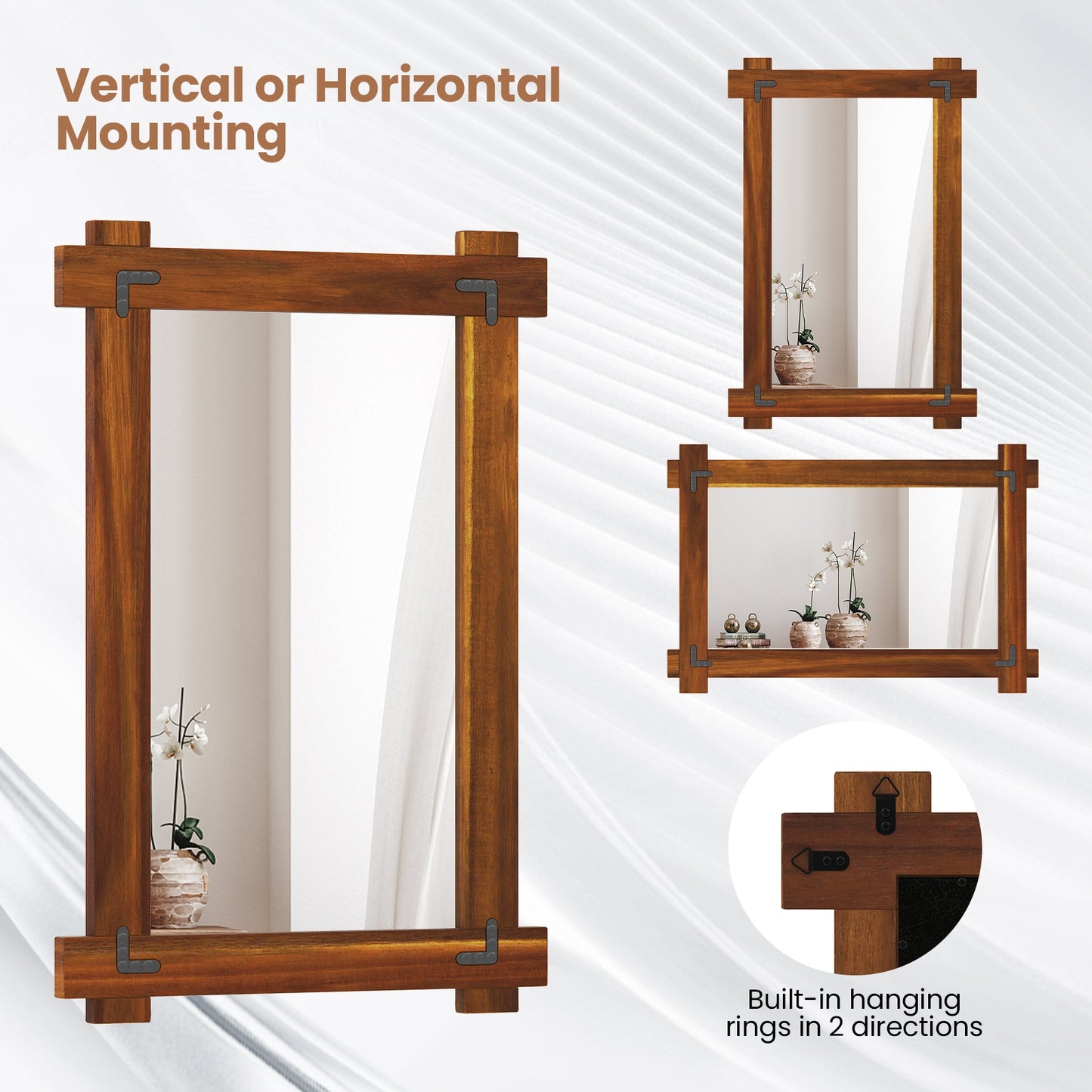Wood Framed Mirror, Acacia Frame, Vintage Rivet Design, Brown-S, Brown Wall Mirrors at Gallery Canada