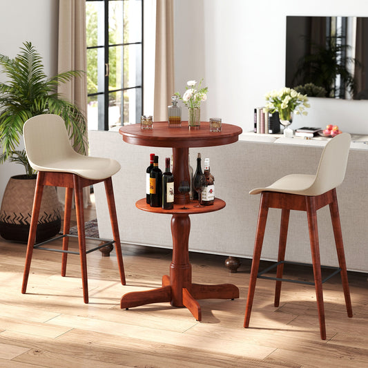 2-Tier Round High Top Bar Table, Storage Shelf, Pedestal Base, Espresso Patio Bar Furniture Espresso at Gallery Canada