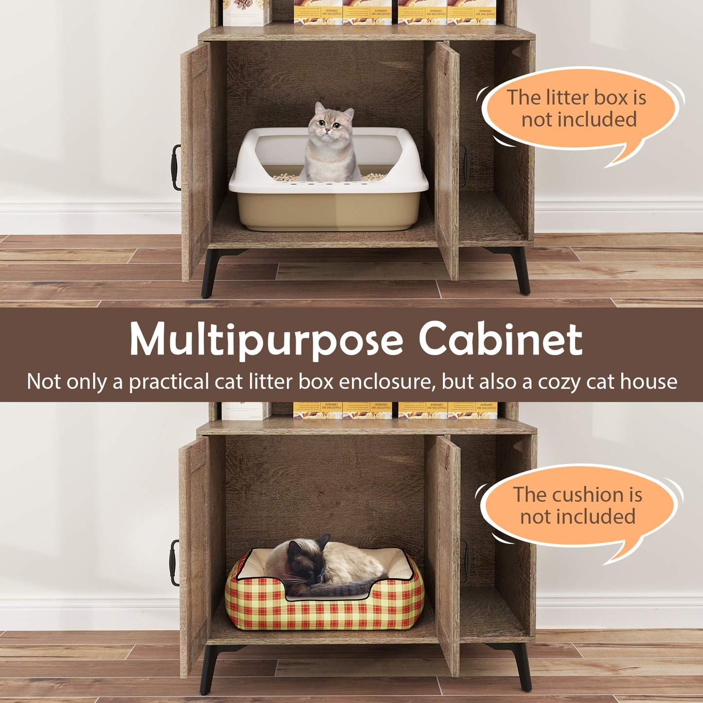 Large Cat Litter Box Enclosure with Display Storage Shelves, Oak Cat Houses at Gallery Canada