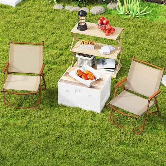 Folding Camp Chairs Set of 2 Lightweight Beach Chairs, Beige Beach & Lawn Chairs Beige at Gallery Canada