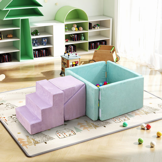 3-in-1 Suede Fabric Soft Play Set, Foam Climbing Blocks, Purple Climbers & Slides Purple at Gallery Canada