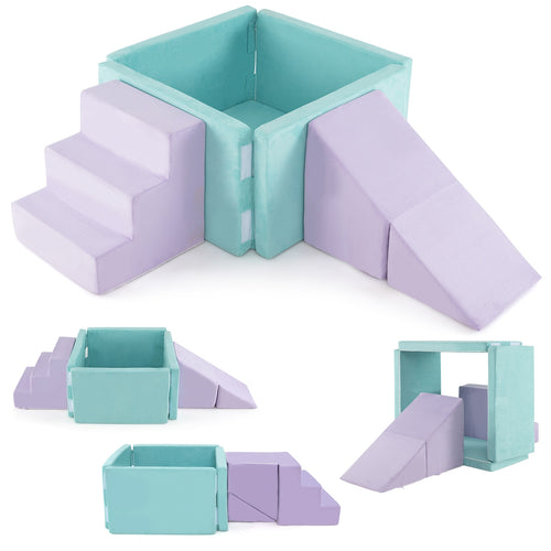 3-in-1 Suede Fabric Soft Play Set Foam Climbing Blocks for Toddlers, Purple
