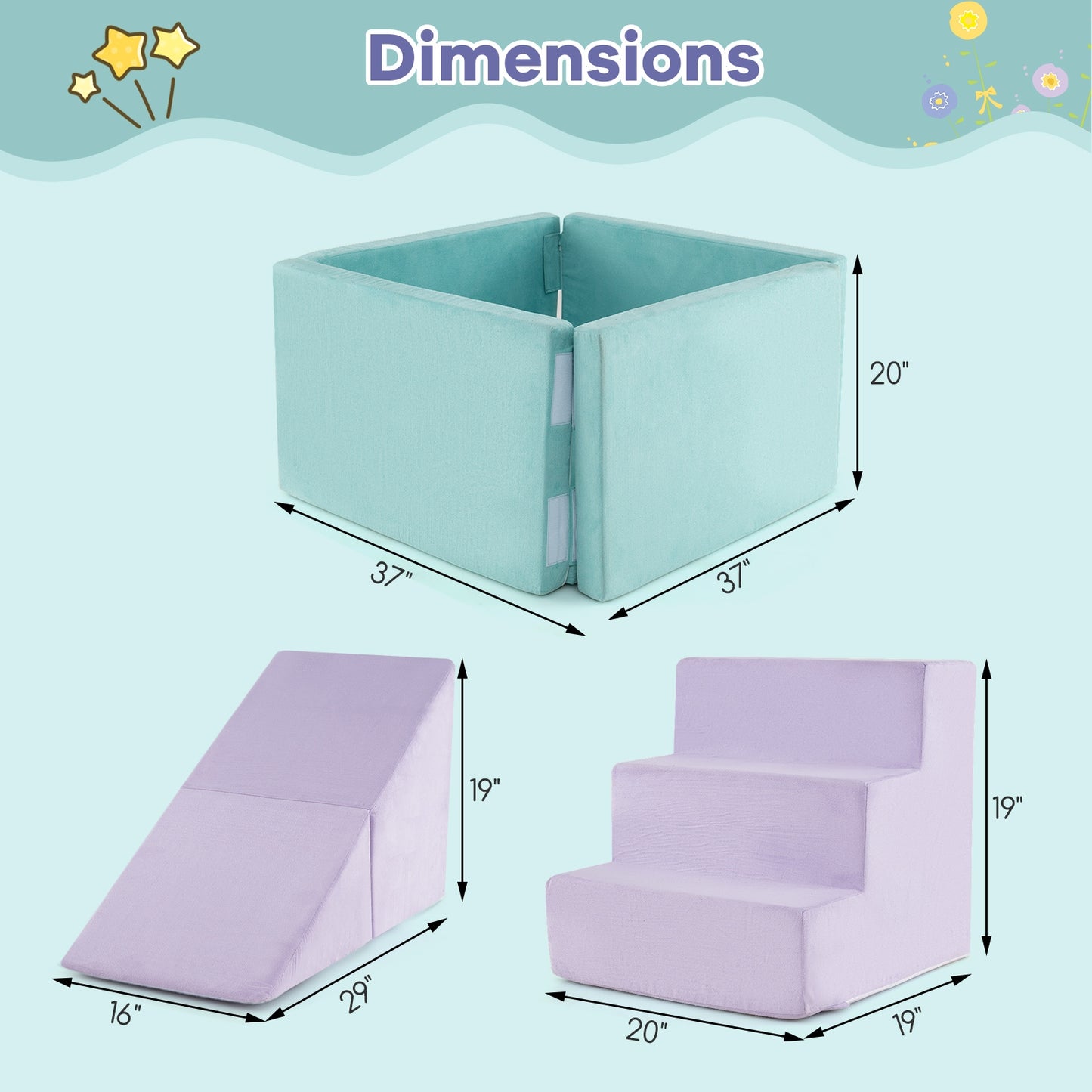 3-in-1 Suede Fabric Soft Play Set Foam Climbing Blocks for Toddlers, Purple Climbers & Slides at Gallery Canada