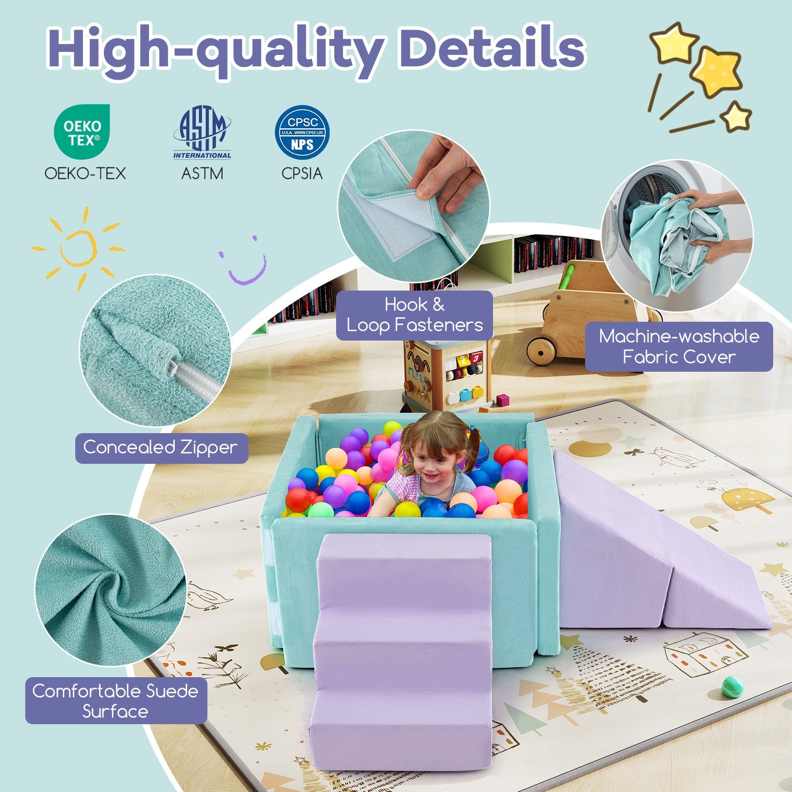 3-in-1 Suede Fabric Soft Play Set Foam Climbing Blocks for Toddlers, Purple Climbers & Slides at Gallery Canada