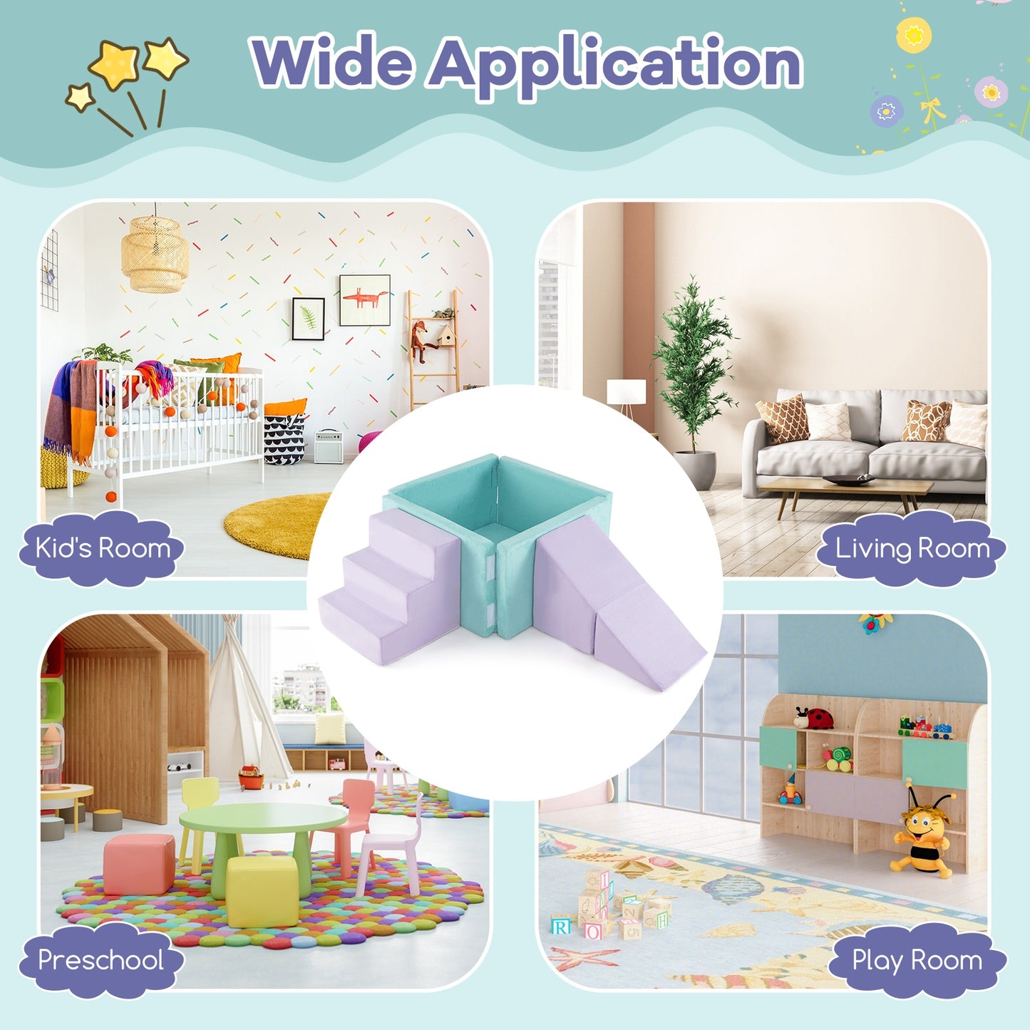 3-in-1 Suede Fabric Soft Play Set, Foam Climbing Blocks, Purple Climbers & Slides at Gallery Canada
