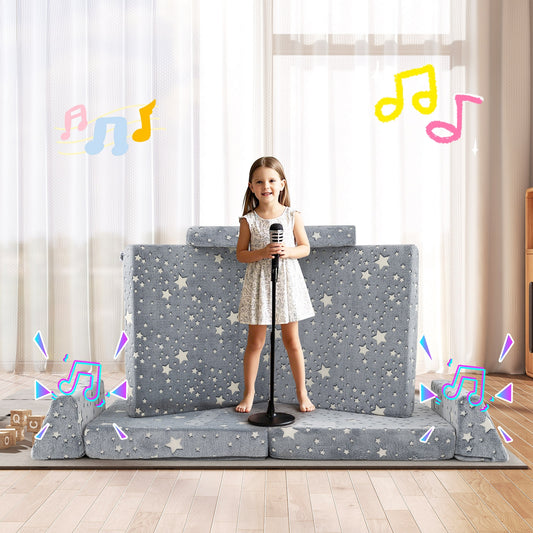 Canapé modulable pour enfants, brillant dans le noir, sofa sectionnel pour tout-petits, gris