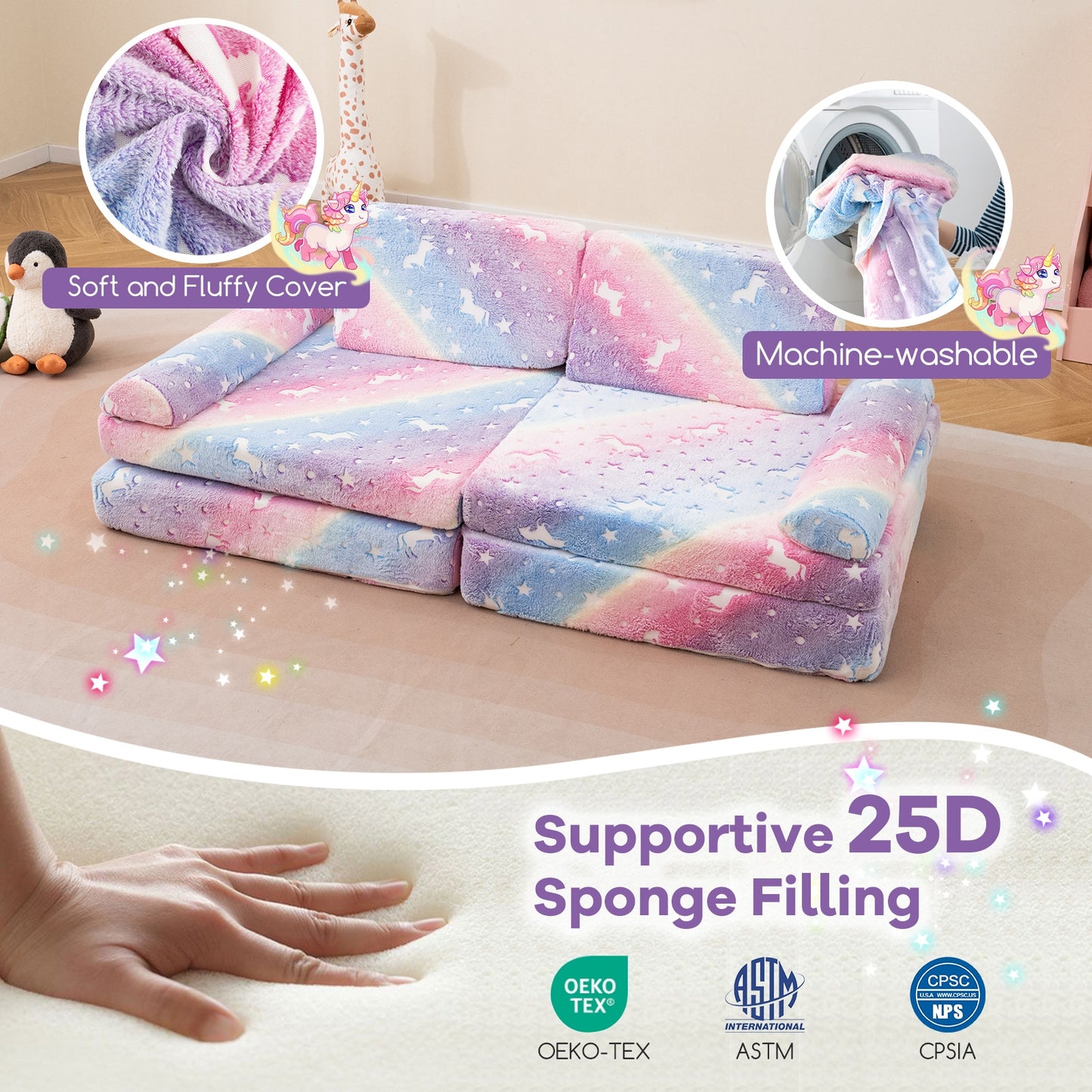 8 Pieces Modular Kids Play Couch Glow in the Dark Toddler Sectional Sofa, Multicolor Kids Chairs & Seating at Gallery Canada