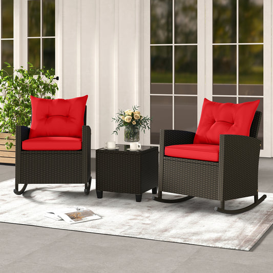 3-Piece Rattan Rocker Chairs With Glass Table, Red Patio Conversation Sets Red at Gallery Canada