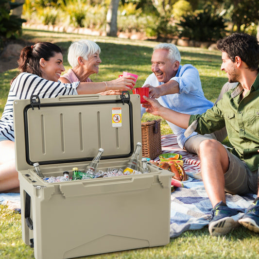 50 QT Rotomolded Cooler, Insulated Ice Chest, Cup Holders, Tan Coolers Tan at Gallery Canada