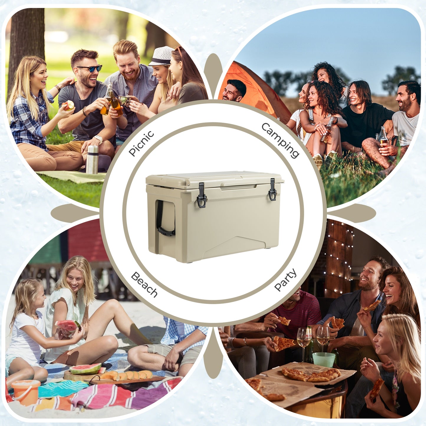 50 QT Rotomolded Cooler Insulated Portable Ice Chest with Integrated Cup Holders, Tan Coolers at Gallery Canada