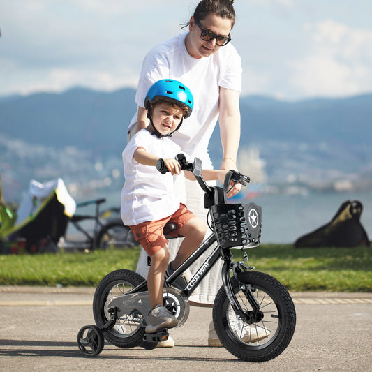 12 Inch Kids Bike With Basket, Training Wheels, Ages 3-5, Black Kids Bike Black at Gallery Canada