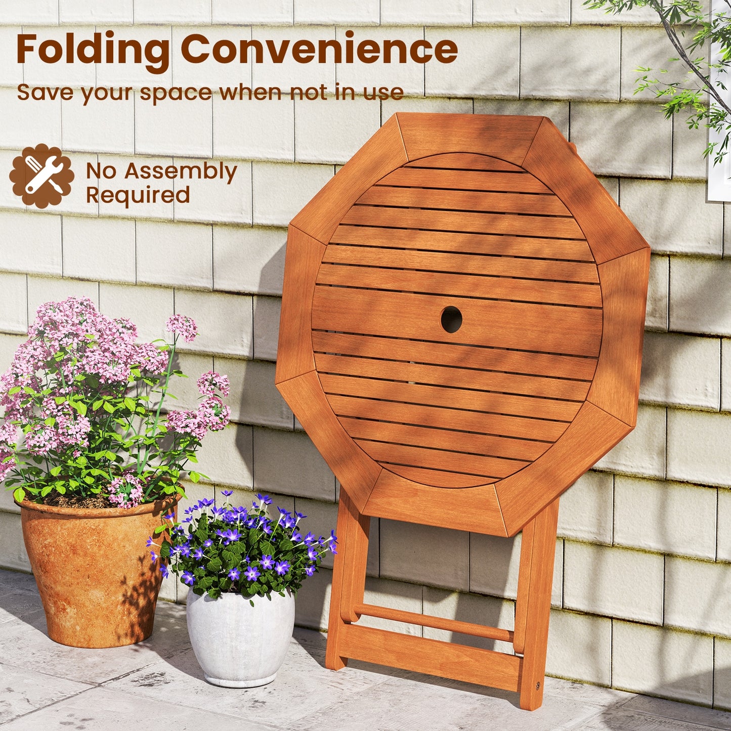 Octagon Folding Patio Table with 2 Inches Umbrella Hole Patio Coffee Tables at Gallery Canada