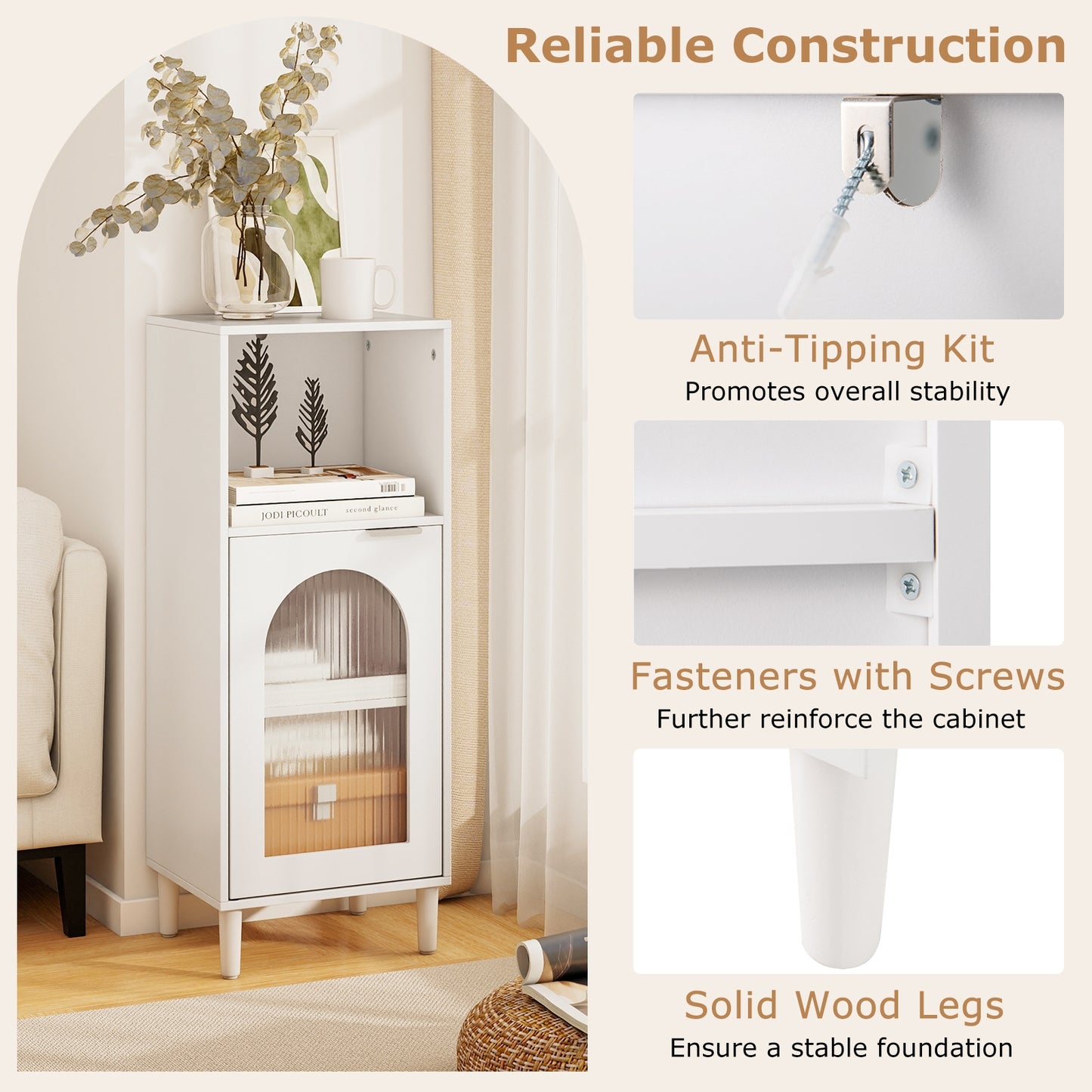 Bathroom Floor Cabinet Wood Side Storage Organizer with Adjustable Shelf, White Floor Cabinets at Gallery Canada