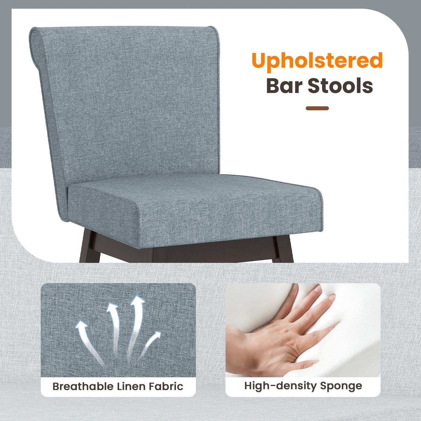 27 Inch Counter Height Bar Chairs with Rubber Wood Legs Set of 2, Gray Patio Bar Furniture at Gallery Canada