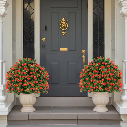 2 Pack Artificial Rose Topiary Ball Tree Faux Shrub Bushes with Flowers, Red Faux Plants Red at Gallery Canada