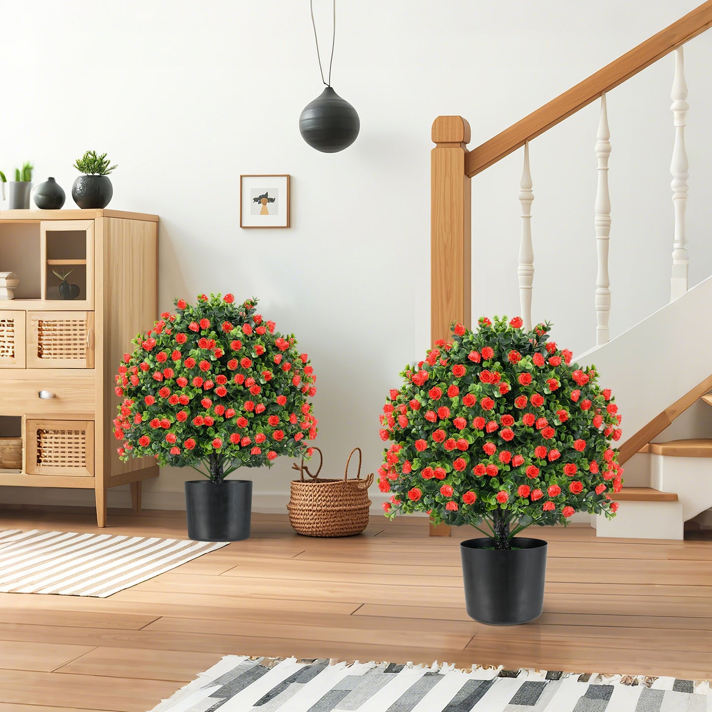 2 Pack Artificial Rose Topiary Ball Tree, Red Faux Plants at Gallery Canada