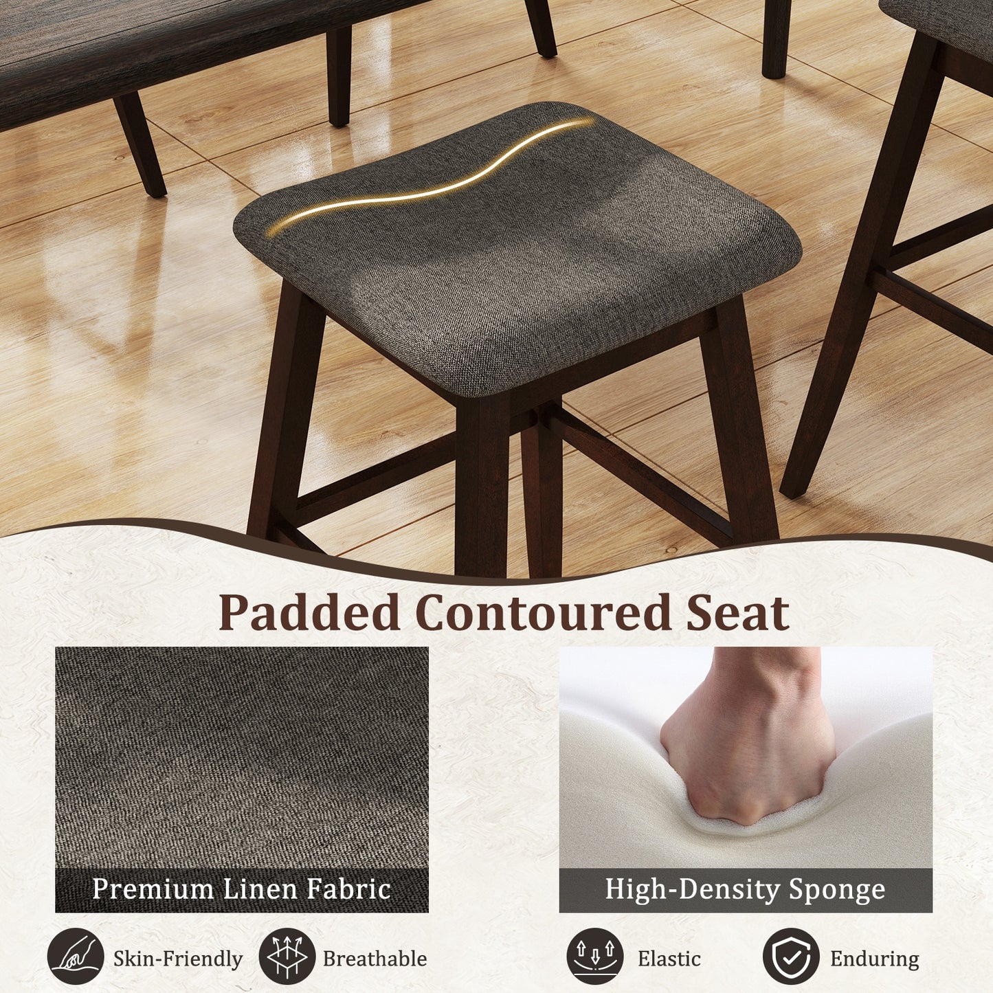 Swivel Bar Stools Set of 2, Footrest, Rubber Wood Legs, Brown Bar Stools at Gallery Canada