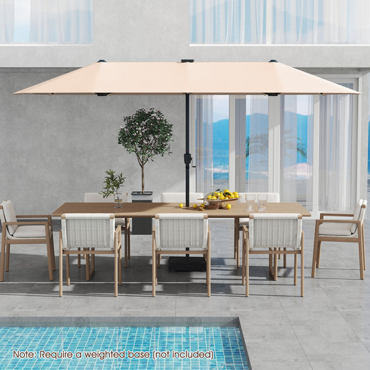 13 FT Patio Umbrella With LED Solar Lights, Crank Handle, Beige Outdoor Umbrellas Beige at Gallery Canada