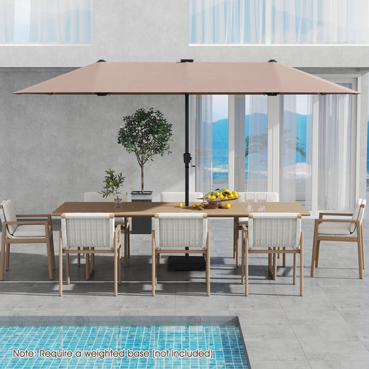 13 FT Patio Umbrella With LED Solar Lights, Crank Handle, Coffee Outdoor Umbrellas Coffee at Gallery Canada