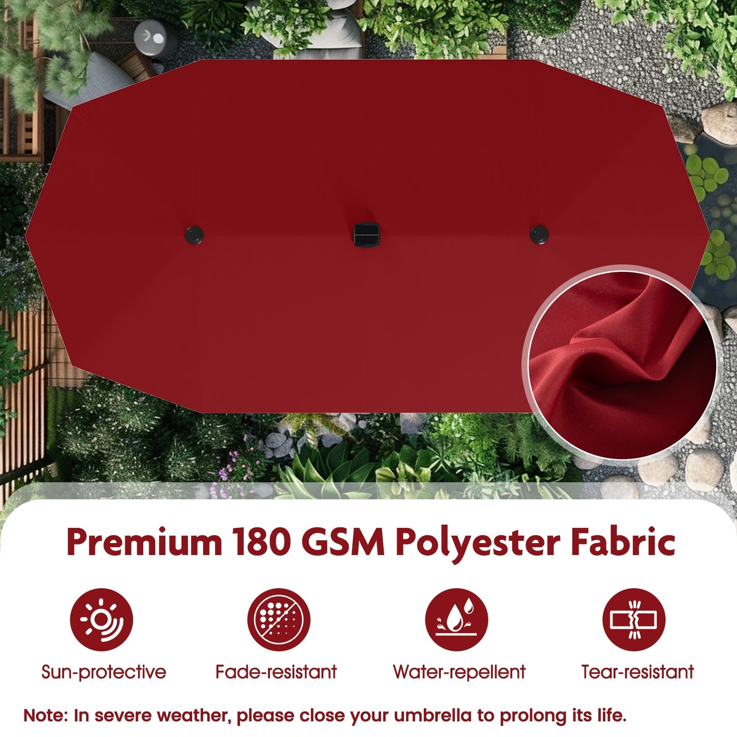 13 FT Large Patio Umbrella, LED Solar Lights, Crank Handle, Red Outdoor Umbrellas at Gallery Canada