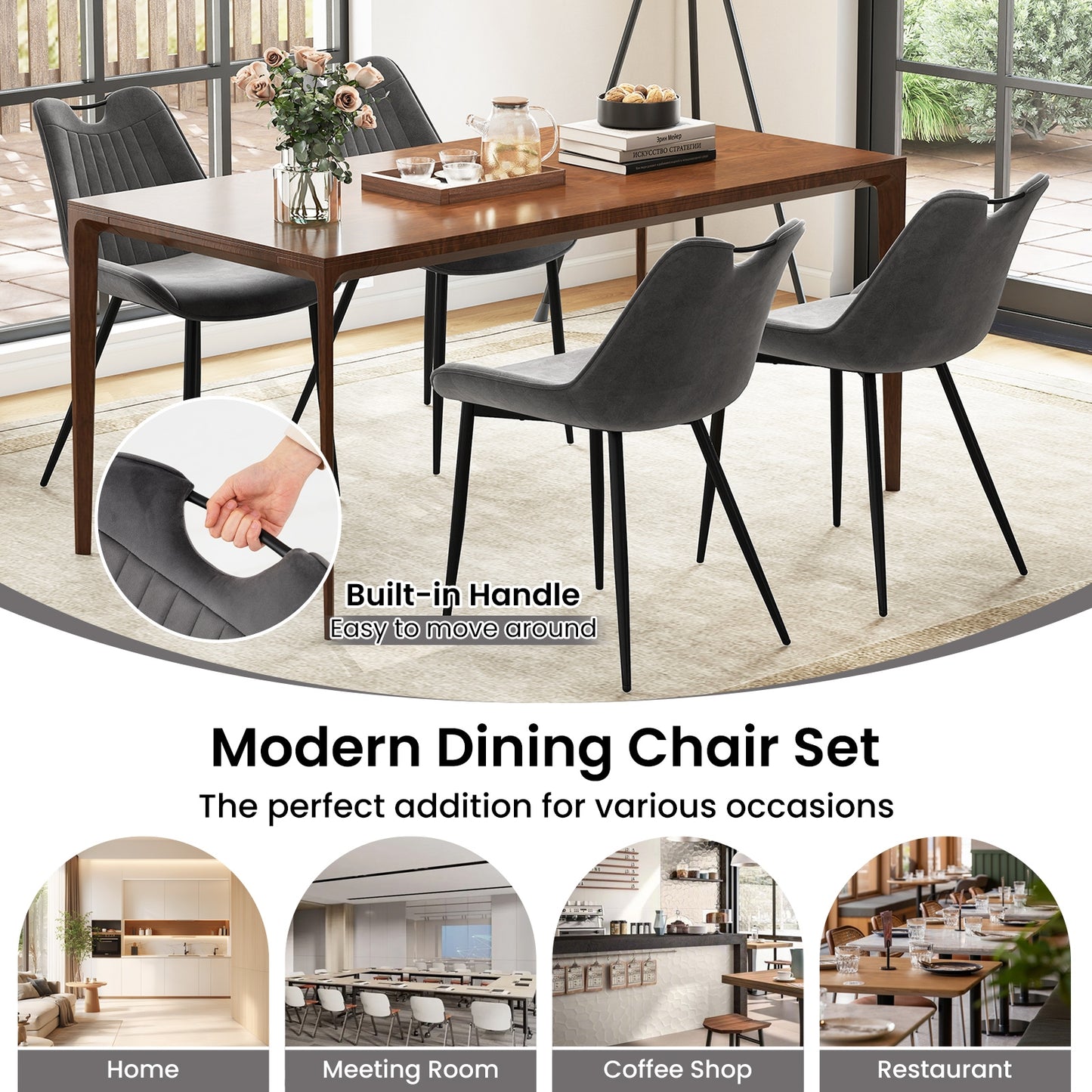 Faux Leather Dining Chair Set, 4 Metal Leg Kitchen Chairs, Gray Dining Chairs at Gallery Canada