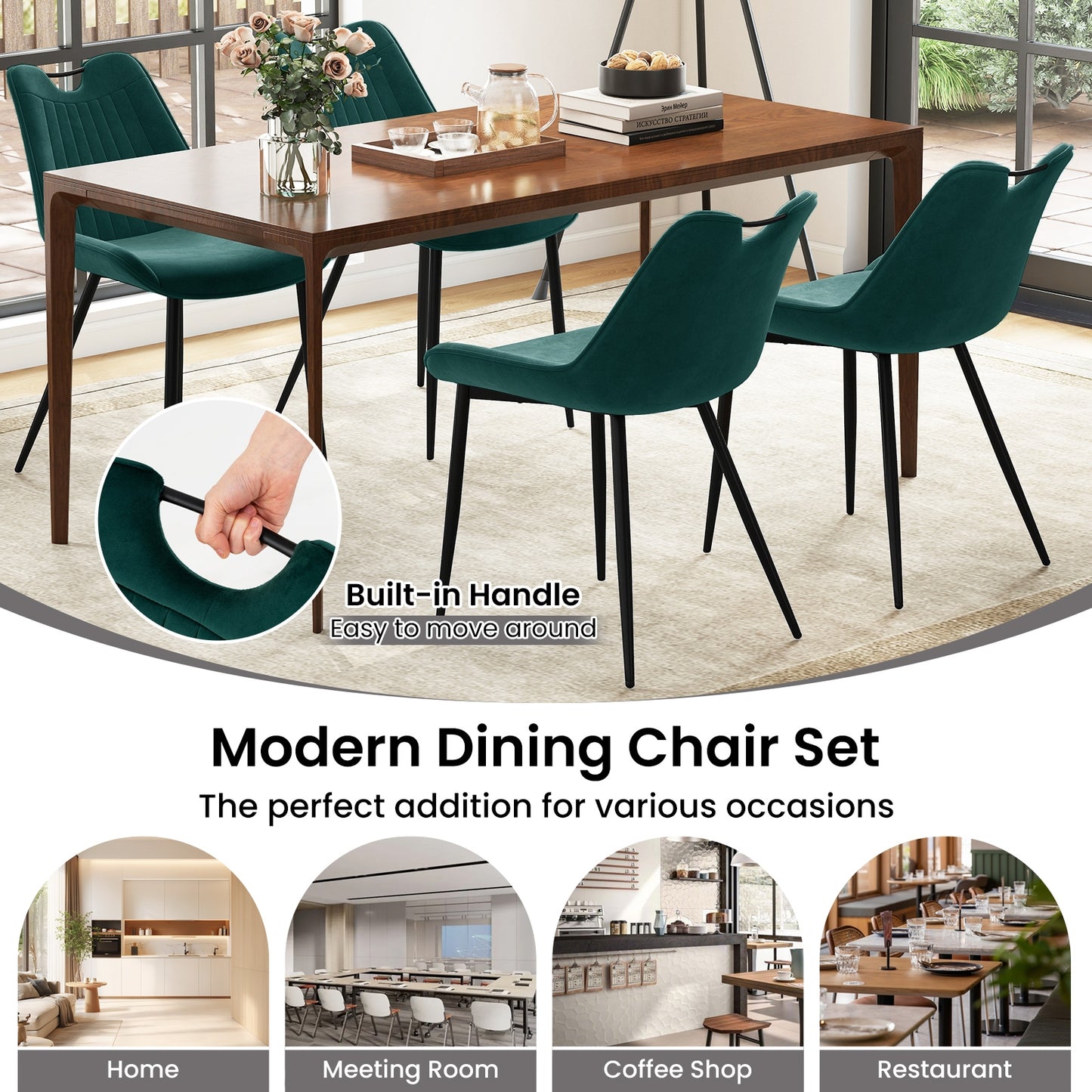 Faux Leather Dining Chair Set, 4 Kitchen Chairs, Metal Legs, Turquoise Dining Chairs at Gallery Canada