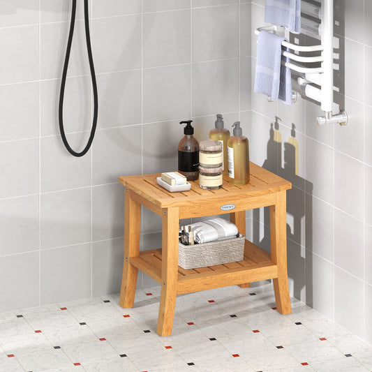 Banc de douche antidérapant 20 pouces, Étagère de rangement, Dessus incurvé, Naturel