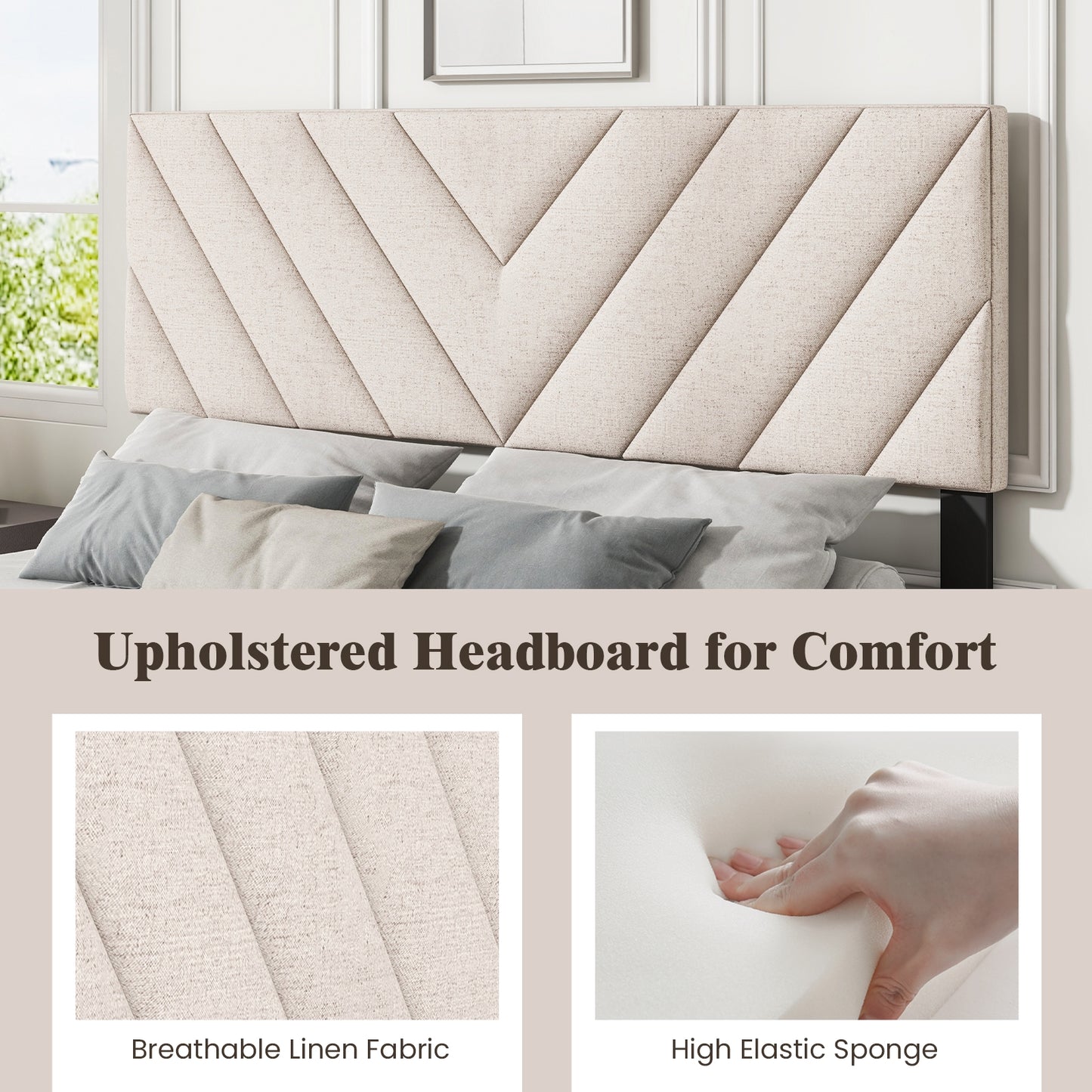 Linen Upholstered Headboard, Full Queen Size, Beige Headboards at Gallery Canada