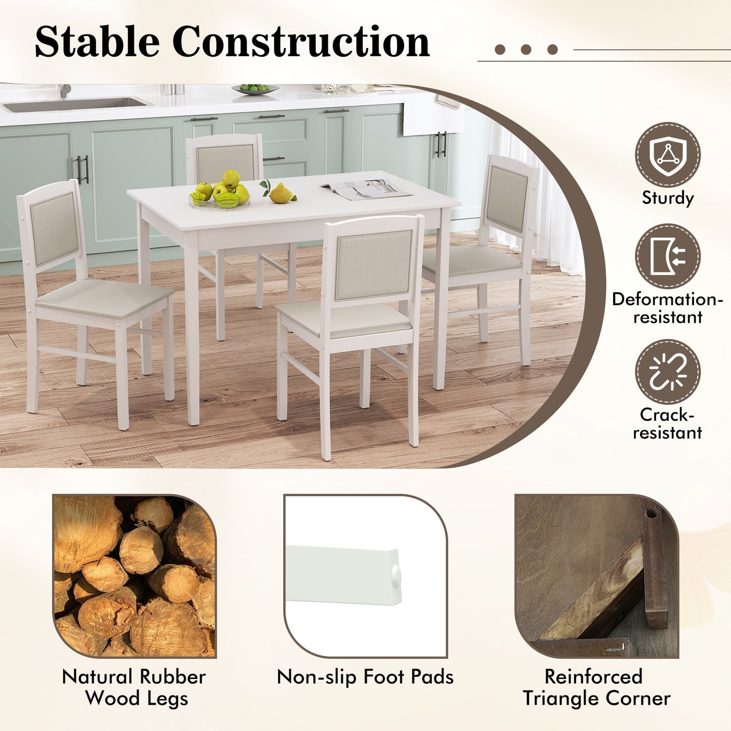 5-Piece Dining Set for 4 with Rubber Wood Legs for Small Dining Room, Beige Dining Room Sets at Gallery Canada