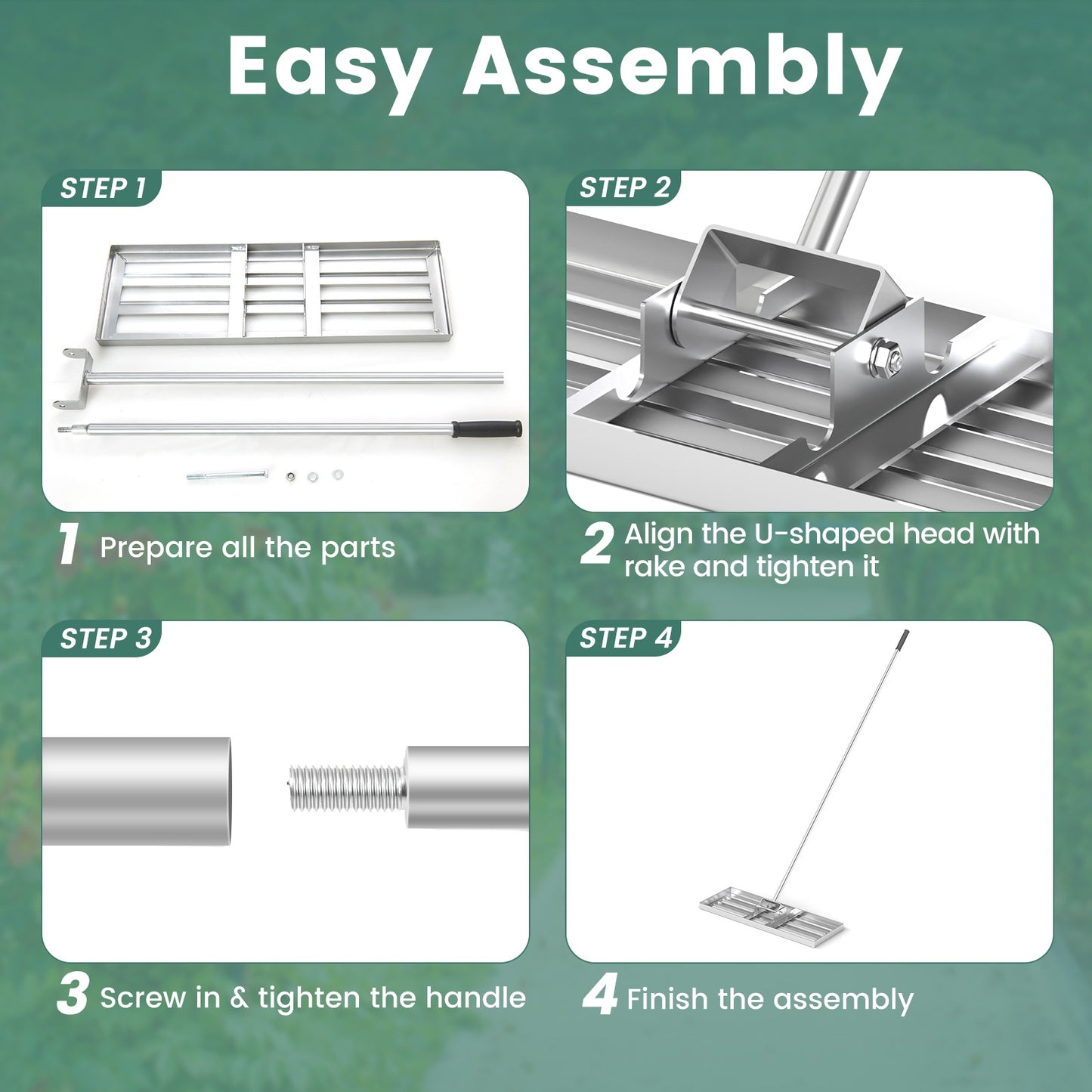 30 x 10 Inch Lawn Leveling Rake with Ergonomic Handle, Silver Lawn Care Tools at Gallery Canada