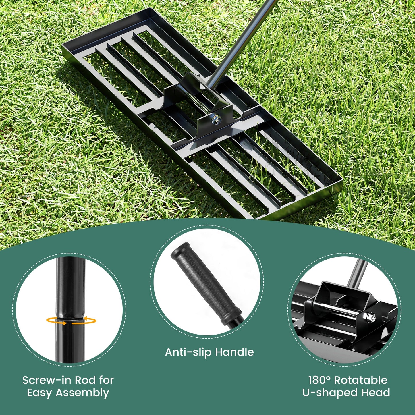 30 x 10 Inch Lawn Leveling Rake, Ergonomic Handle, Black Lawn Care Tools at Gallery Canada