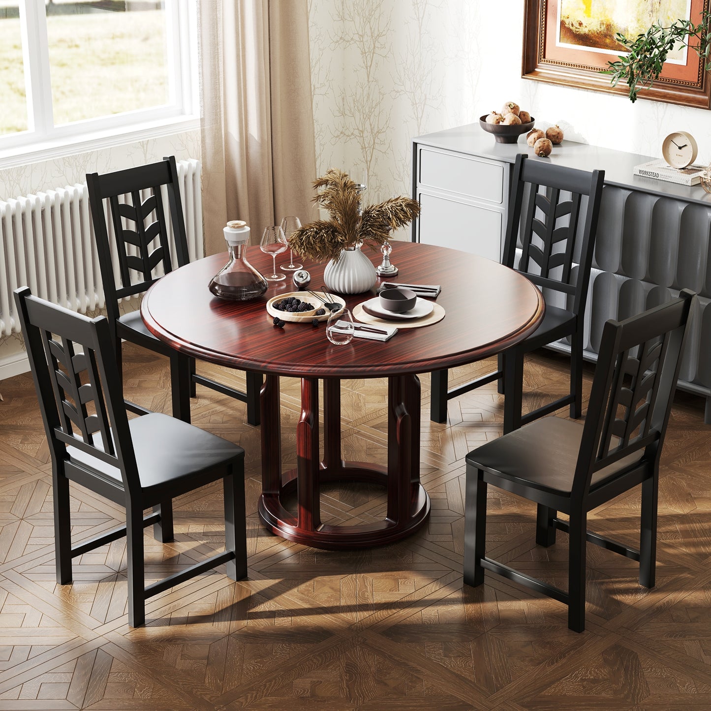 Kitchen Side Dining Chair Set Of 2, Rubber Wood Frame, Black Dining Chairs at Gallery Canada