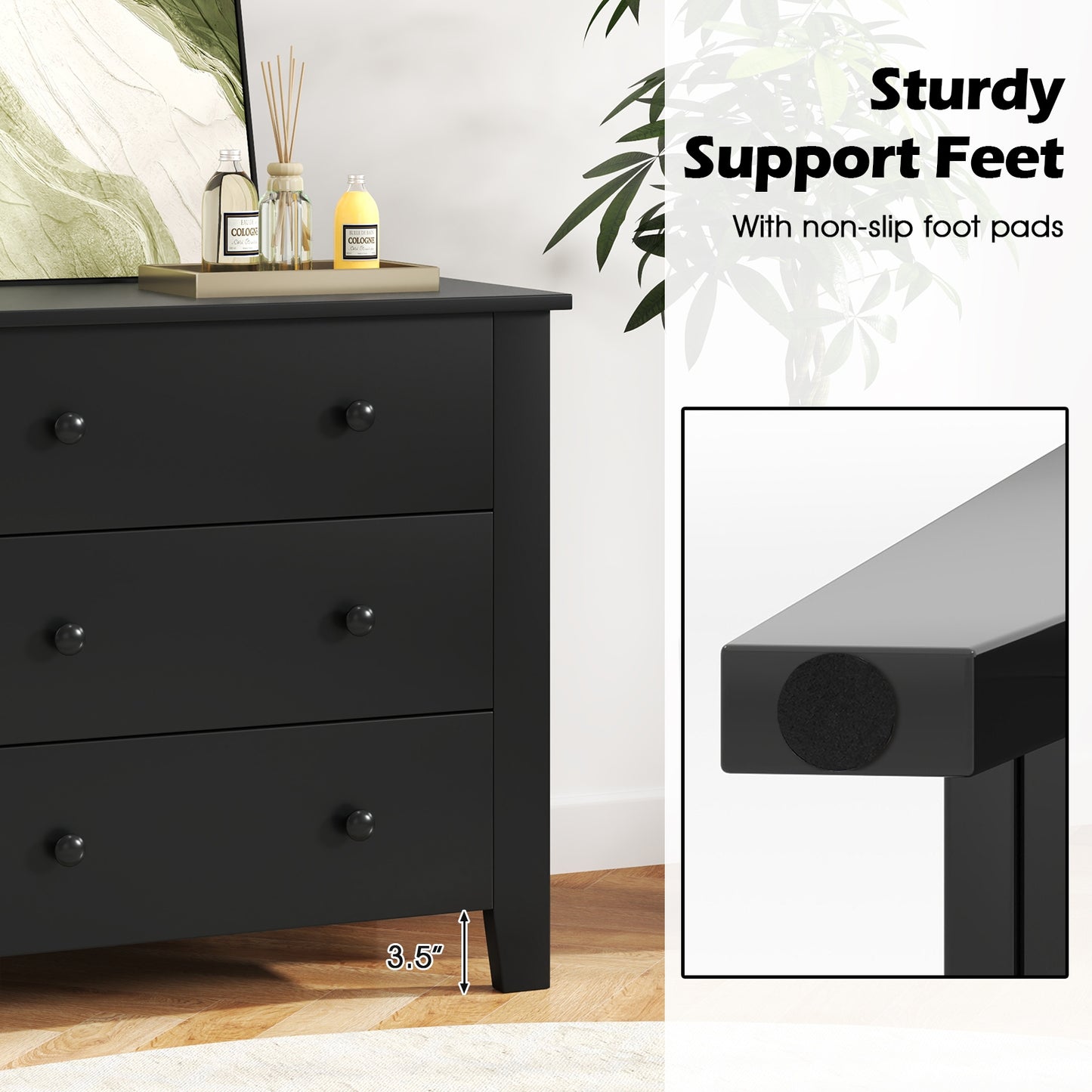 3 Drawer Dresser Chest of Drawers Bedside Table, Black Wood Grain Cabinets & Chests at Gallery Canada
