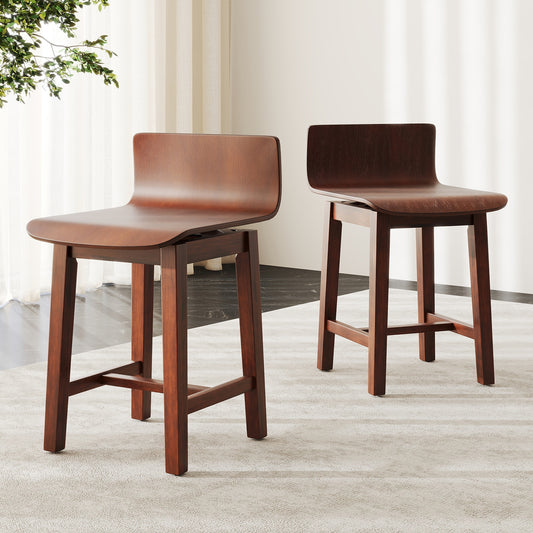 Swivel Dining Chair Set of 2 with Low Back and Curved Seat, Walnut Dining Chairs Walnut at Gallery Canada