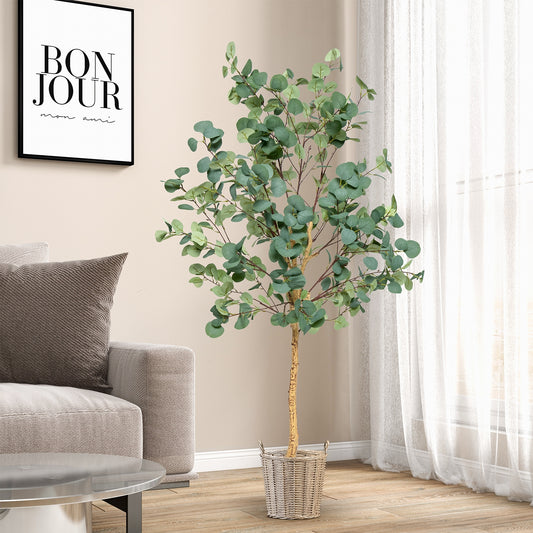 5.5 Feet Artificial Eucalyptus Tree, 517 Silver Dollar Leaves, 2 Piece Faux Plants Options at Gallery Canada