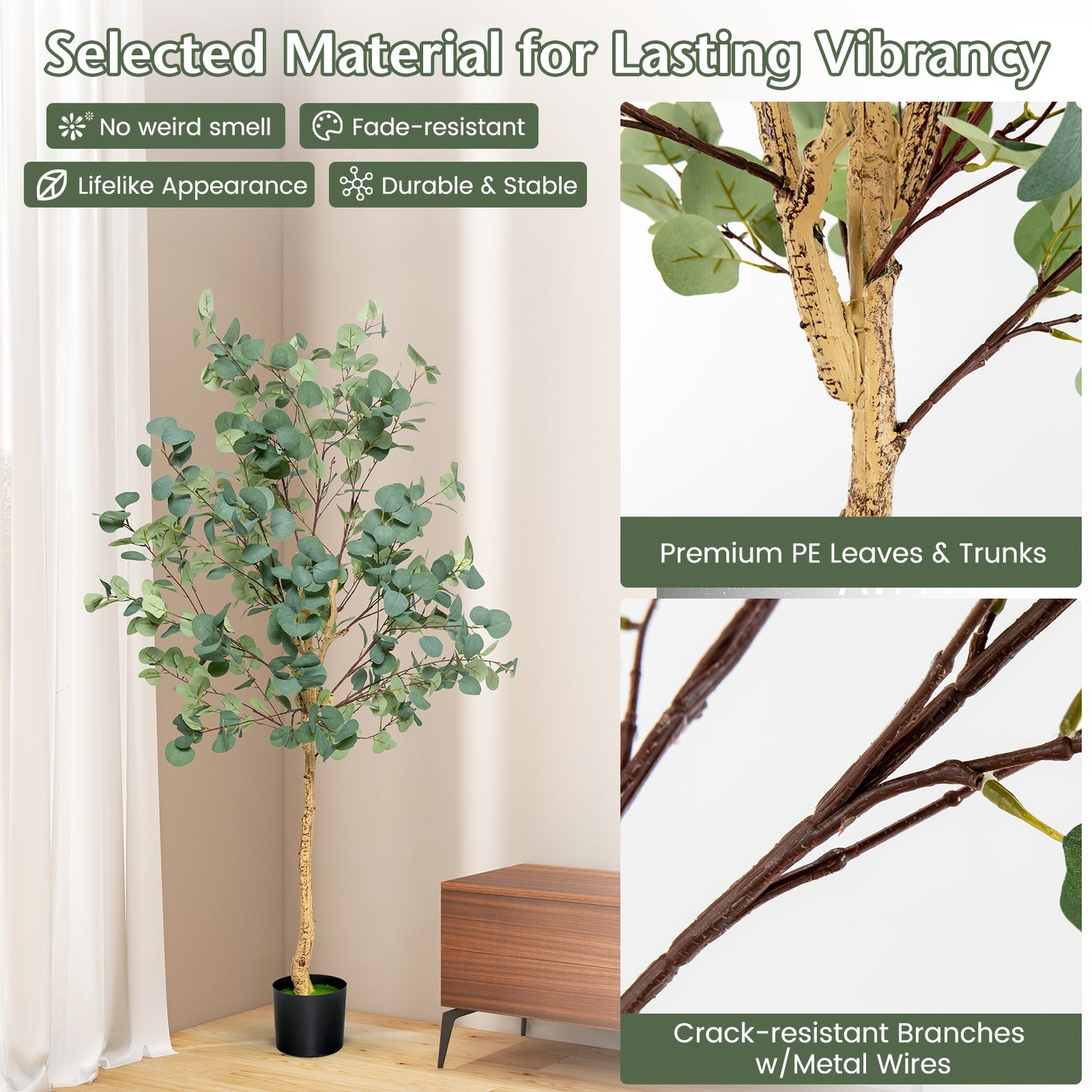 5.5 Feet Artificial Eucalyptus Tree, 517 Silver Dollar Leaves, 2 Piece Faux Plants at Gallery Canada
