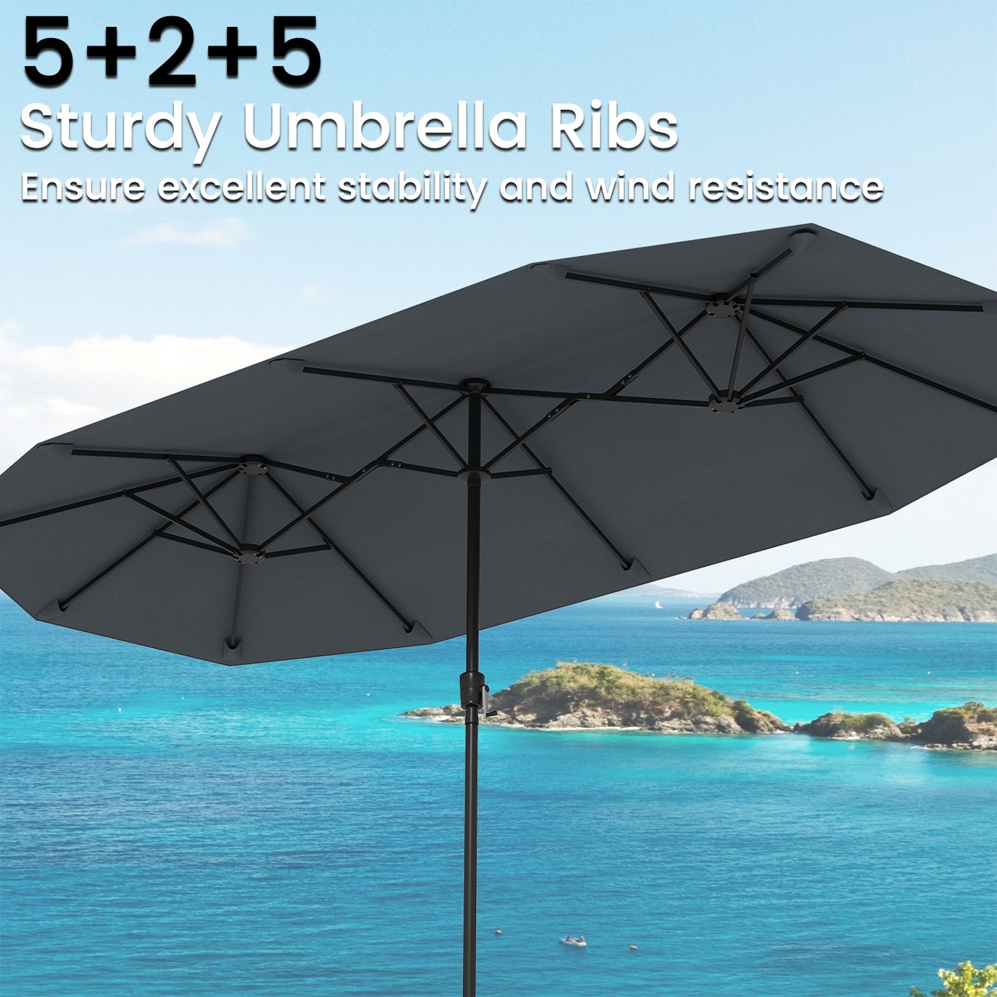 13 FT Large Patio Umbrella, Crank Handle, Gray Outdoor Umbrellas at Gallery Canada