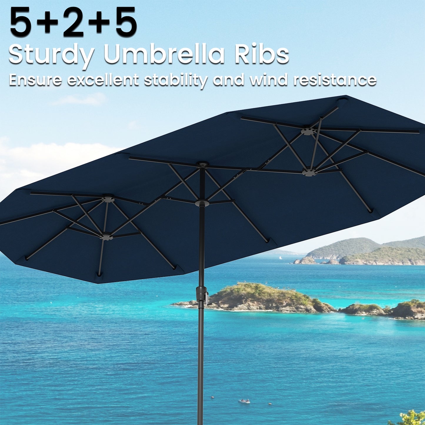 13 FT Large Patio Umbrella Outdoor Double-Sided Table Market Umbrella with Crank Handle, Navy Outdoor Umbrellas at Gallery Canada
