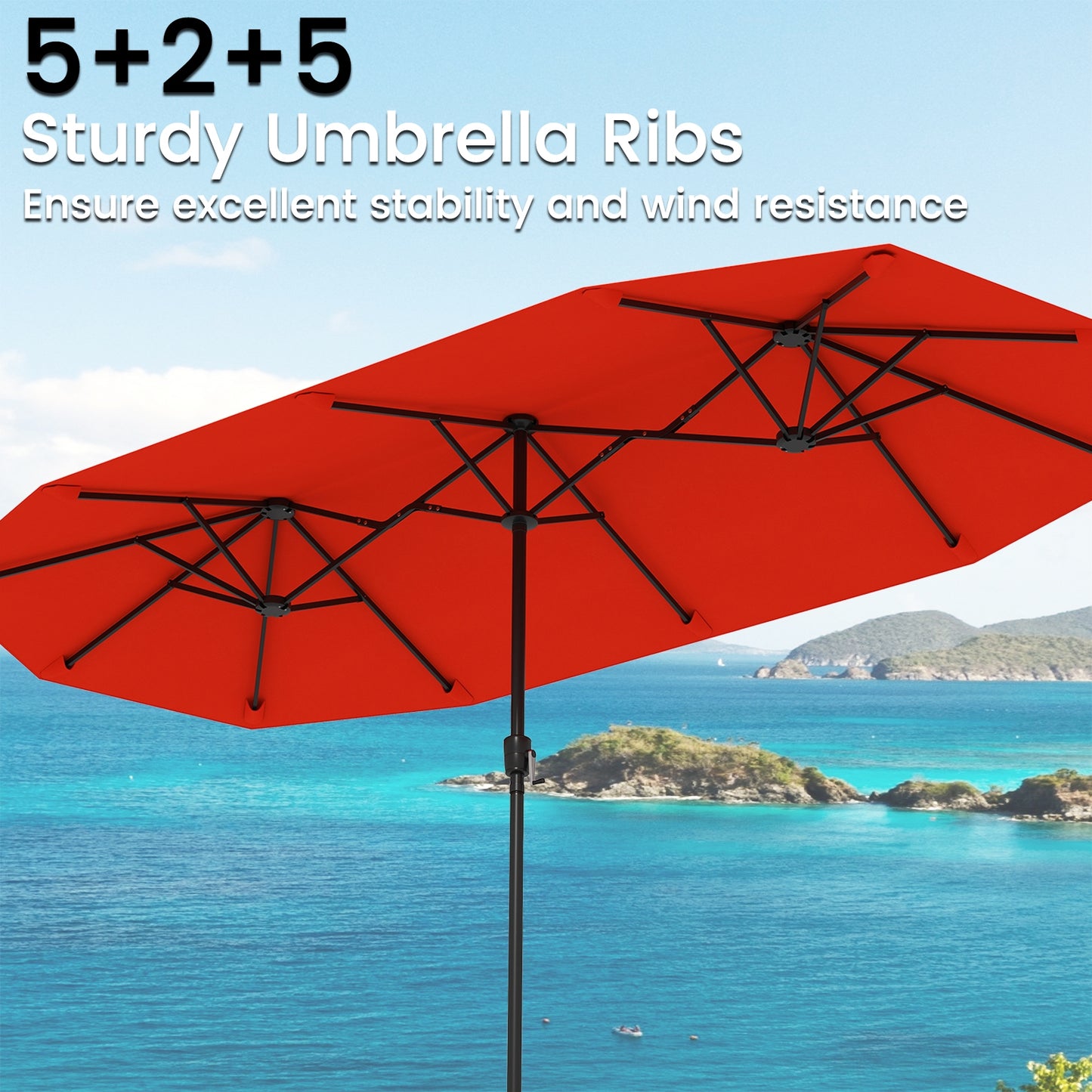 13 FT Large Patio Umbrella, Double-Sided, Crank Handle, Orange