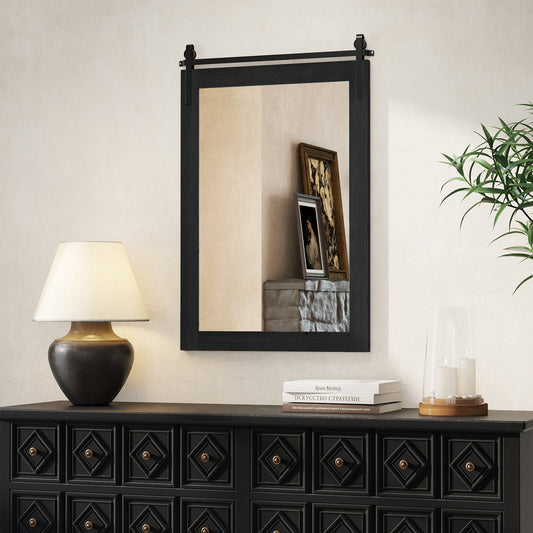 Rustic Wood Frame Barn Door Wall Mirror, Black Wall Mirrors Black at Gallery Canada