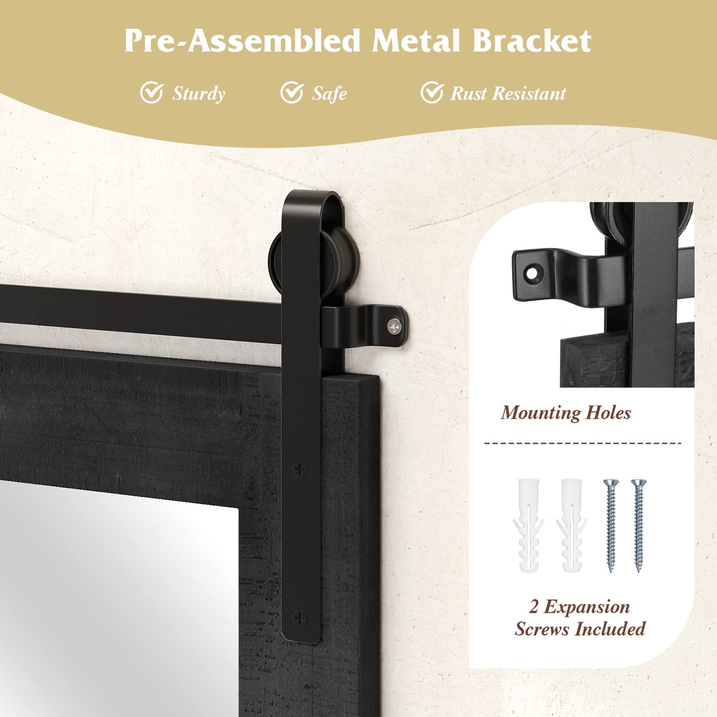 Rustic Wood Frame Barn Door Wall Mirror, Black