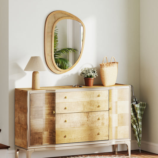 Bohemian Irregular Wall Mirror, Wooden Frame, Natural