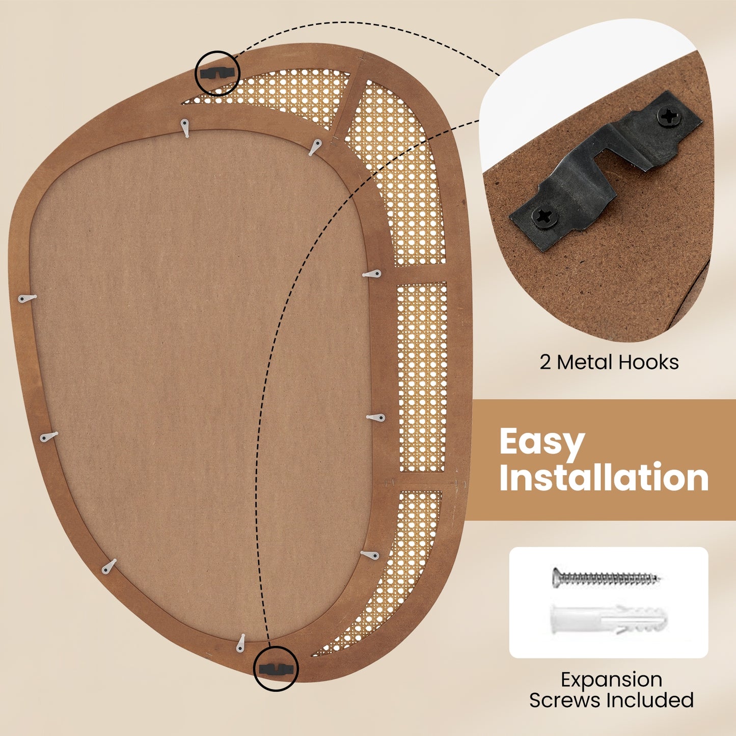 Bohemian Irregular Wall Mounted Decorative Mirror with Wooden Frame, Natural Wall Mirrors at Gallery Canada