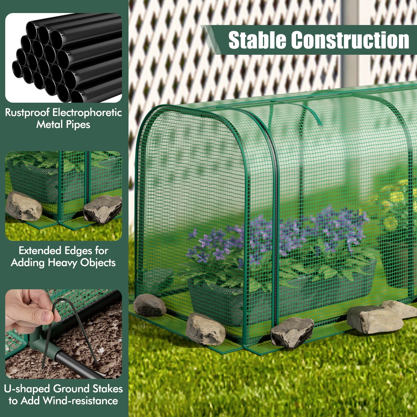 Mini Tunnel Greenhouse with Roll-up Zipper Door, Green Greenhouses at Gallery Canada