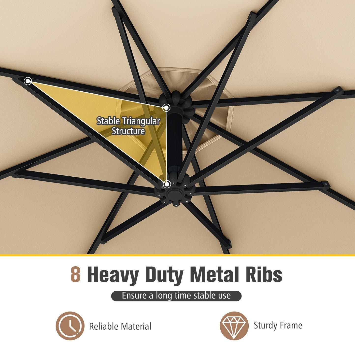 10 Feet Offset Hanging Umbrella with Base and Infinite Tilt, Beige Outdoor Umbrellas at Gallery Canada