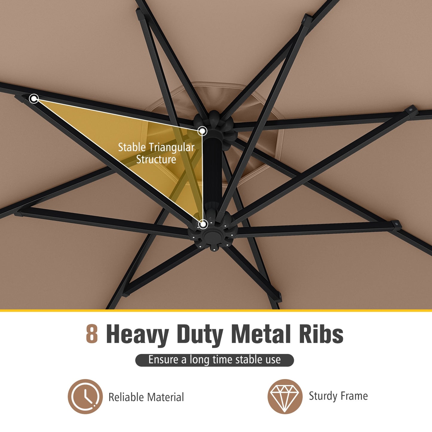 10 Feet Offset Hanging Umbrella with Base and Infinite Tilt, Coffee Outdoor Umbrellas at Gallery Canada