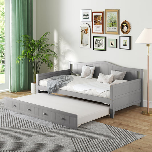 Twin Size Daybed With Trundle, Slats Support, Gray Trundle Bed Frame Gray at Gallery Canada